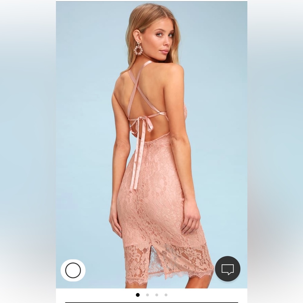 Lulus wishful wandering blush pink lace bodycon midi dress